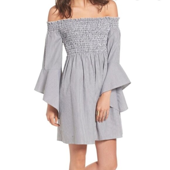 BP Smocked Off the Shoulder Dress Striped Size XL - Picture 6 of 6